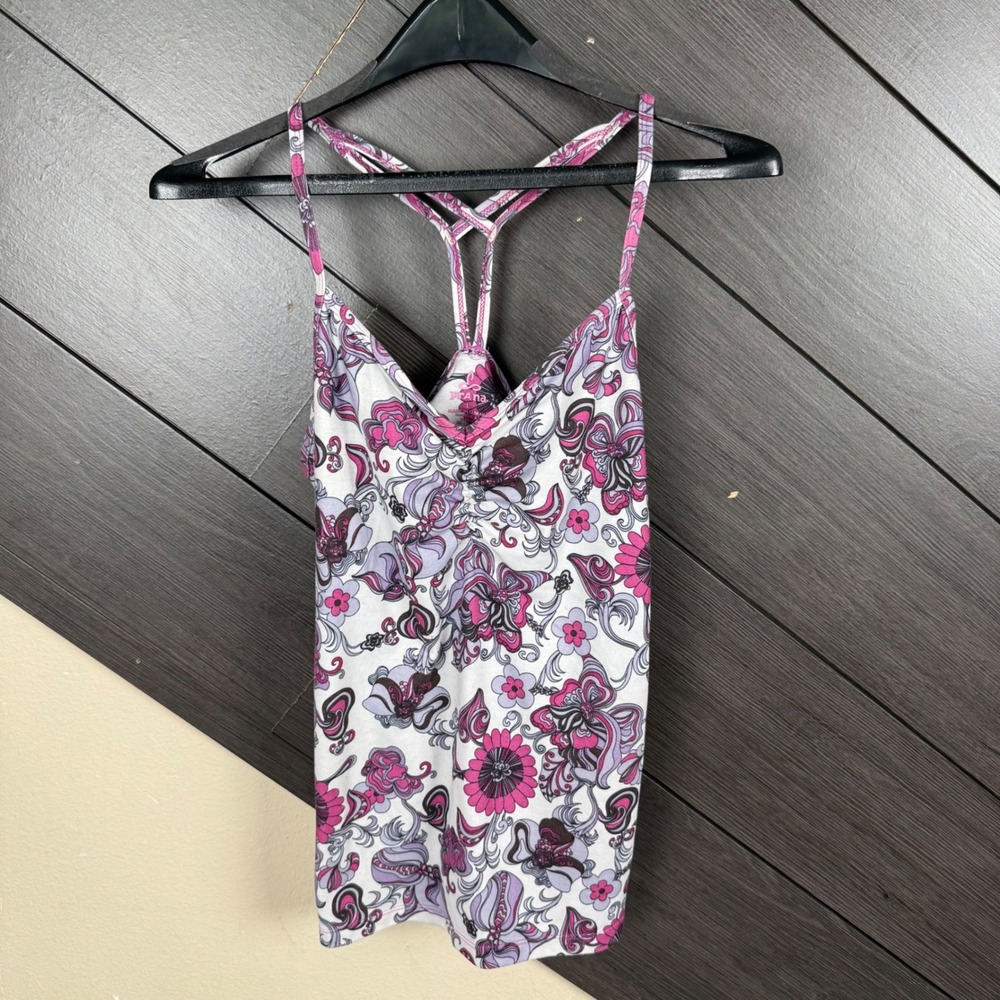 Prana Women's Large Breathe Floral Racerback Tank Top Built In Bra Y2K Pink